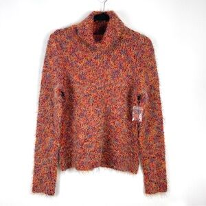 Alexandra Bartlett Shag Knit Turtleneck Sweater Orange Women's Medium NEW